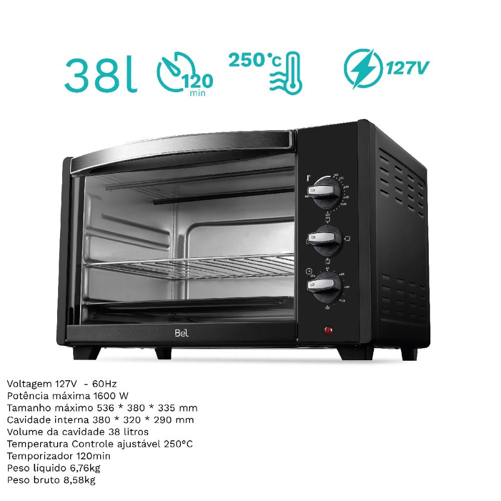 Forno Elétrico Best Plus Com 48 Litros, Timer, Seletor de Temperatura e  1600W Preto