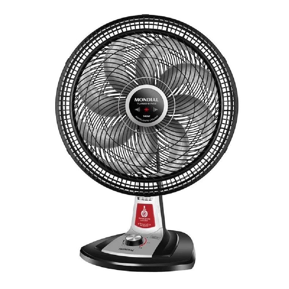 Ventilador De Mesa Mondial Super Turbo 8 Pás Repelente Líquido 140W 40Cm Preto e Prata VTX-40-8P-RL - 220V