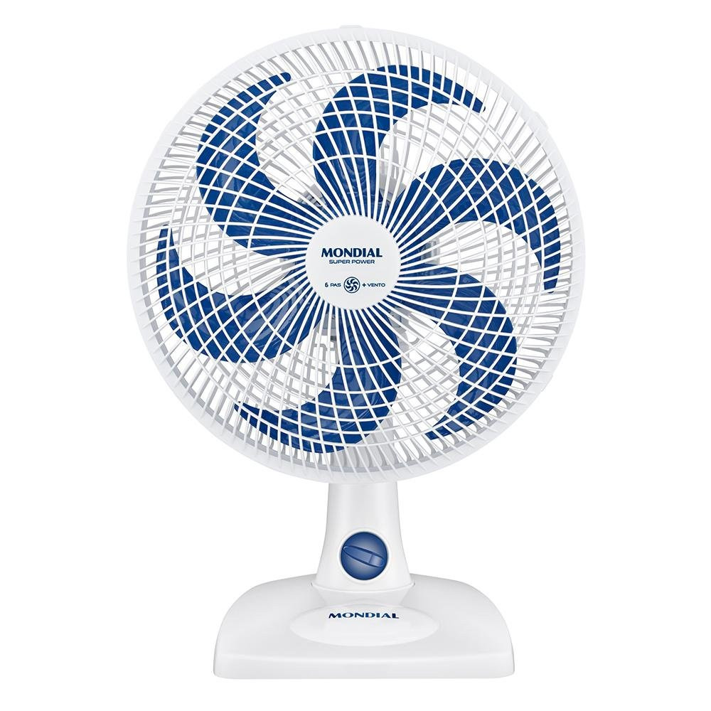 Ventilador De Mesa Mondial Super Power 6 Pás 60W 30Cm Branco e Azul Escuro VSP-30-W - 220V