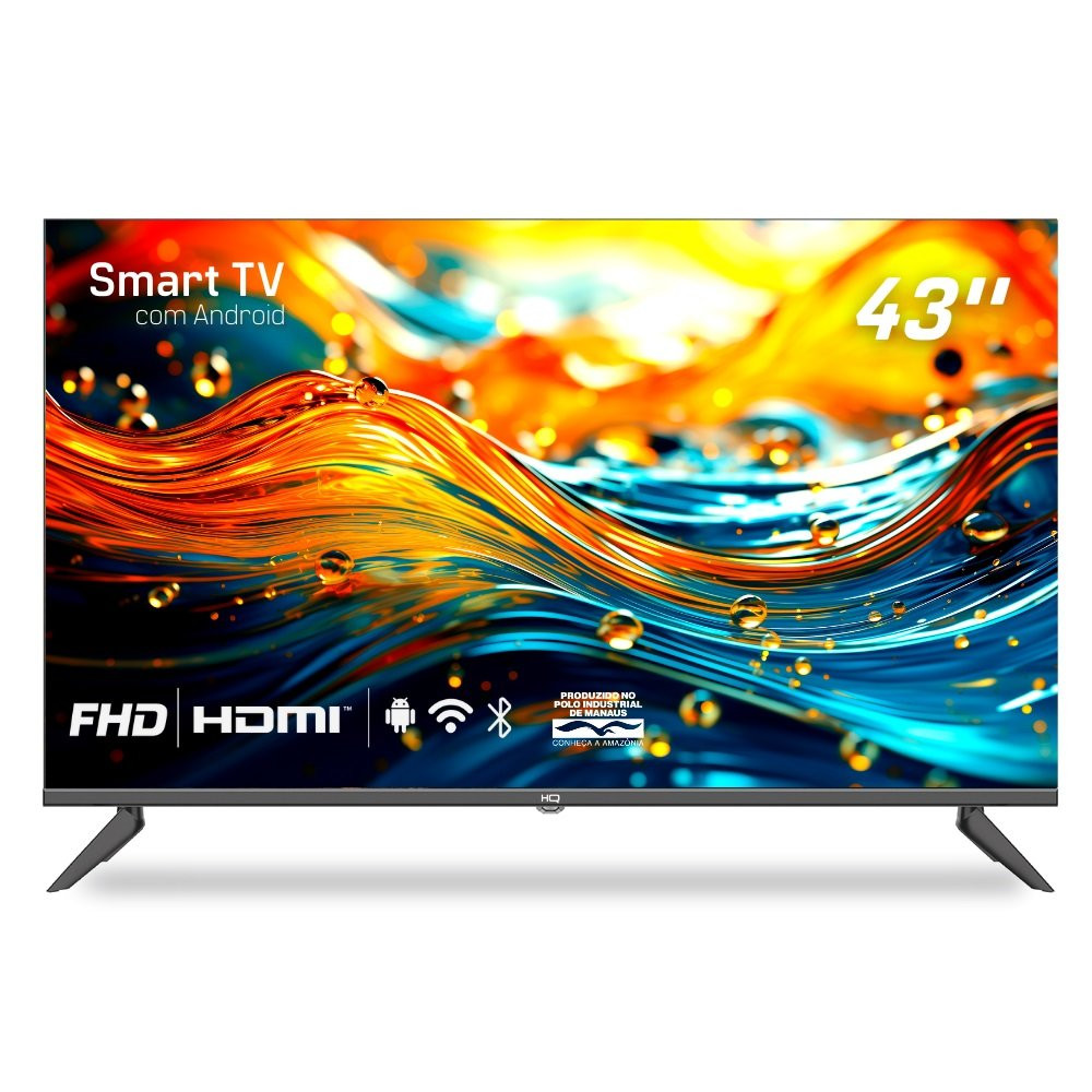 Smart TV HQ 43" Full HD tela sem bordas Android 12 design Slim HQS43NKHM
