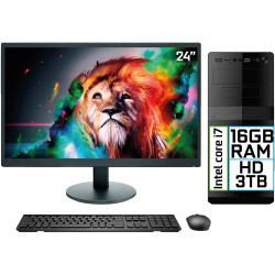 Computador Completo Intel Core i7 16GB HD 3TB Monitor LED 24" HDMI EasyPC Go 